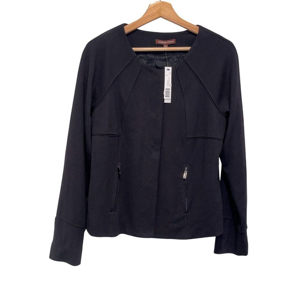 NWT Adrienne Vittadini Black Long Sleeve Zippered Pockets Women's Jacket Size L